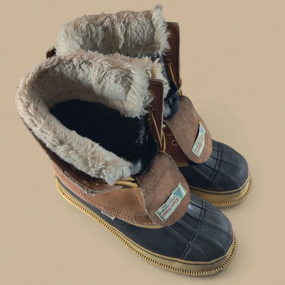Vintage Dunham Waterproof Duck Boots Brown Leather Sherpa Wool Lined Mens Size 8